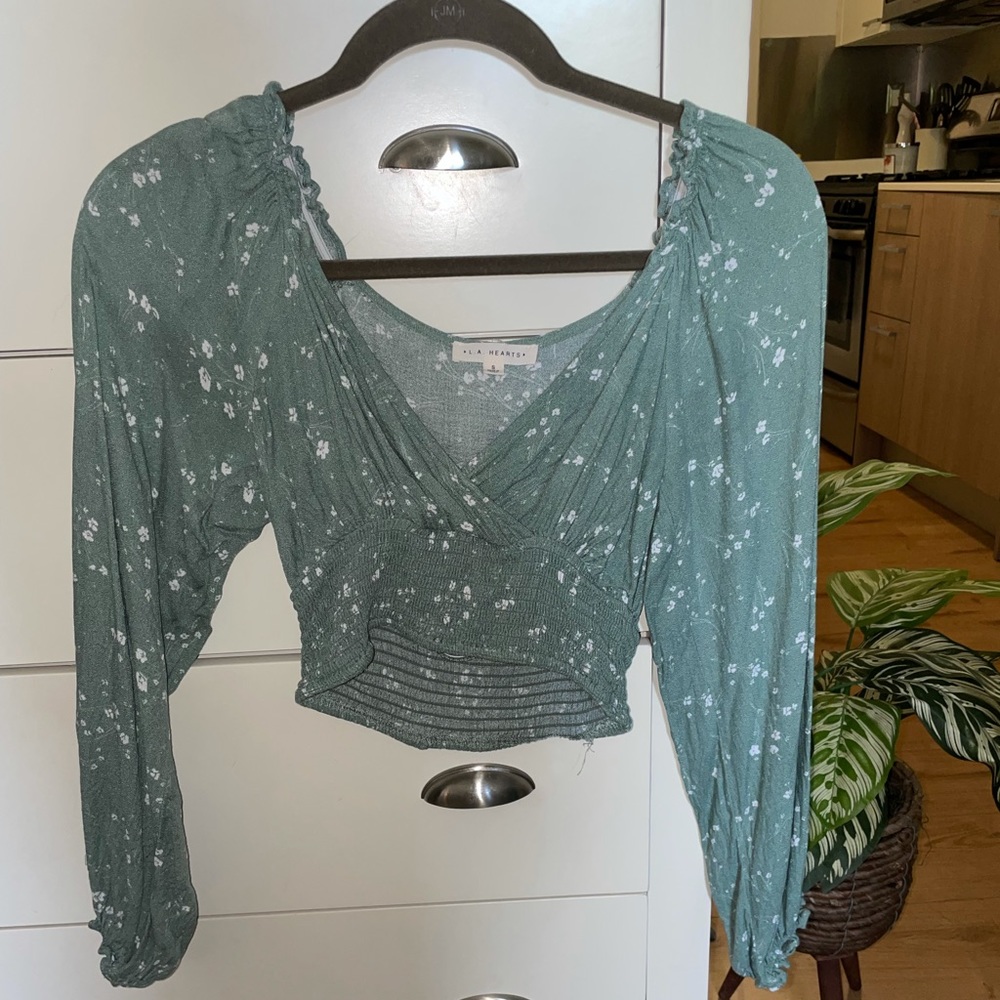 L.A Hearts Green Floral Crop Top